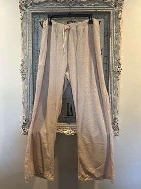 BCBG Light Beige Wide-Leg Track Pants